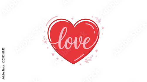 Bild auf Leinwand Romantic Red Heart with Love Text - Valentine's Day Symbol