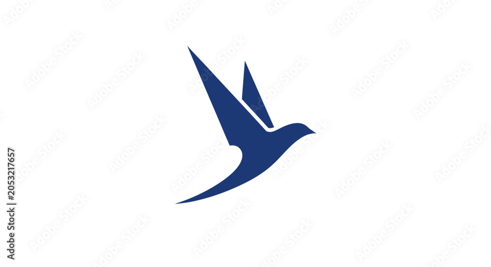 Obraz premium A minimalist blue silhouette of a bird in flight against a white background