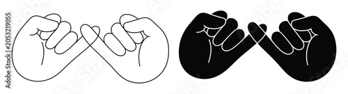 Schilderij op canvas Pinky swear icon set with hand promise gestures illustrating trust, bonding, and agreement symbols