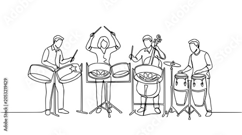 Photos Caribbean Steel Drum Band Performing Music, One Line Drawing