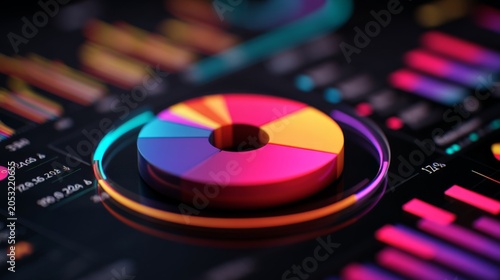Colorful Data Visualization with Pie Chart and Bar Graphs Representing Analytical Trends in Modern Digital Interfaces
