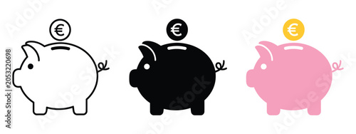 Piggy bank icon with European currency coin illustrating saving, finance, and money management.