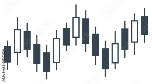 Tableau sur toile Black and white financial candlestick chart for stock trading.