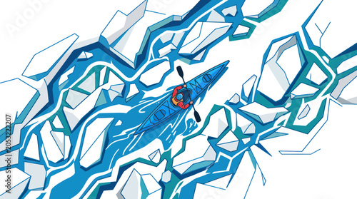 Quadro su tela Kayaker Navigating Icy River, Arctic Adventure, Extreme Sport Illustration