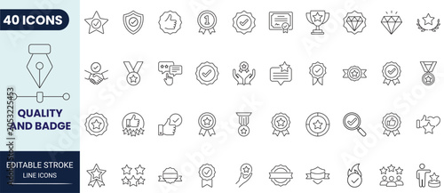 Fotografía Quality and badge icon set in outline style