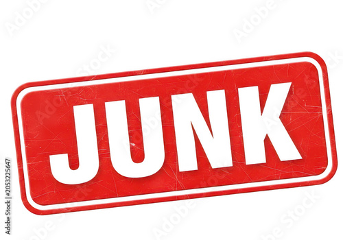Red banner with the word junk prominently displayed in bold white letters isolated on transparent background