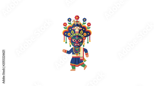 Vászonkép Illustration of a Traditional Assamese Bhaona Performer with Mask
