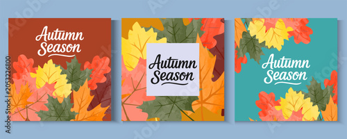 Autumn season poster, thanks giving cards or banner template with watercolor minimalist design, vibrant leaves. Collection of Vintage autumn Flower Market posters with colorful fall leaves trendy.