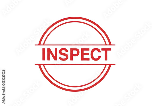 Red circular inspect stamp with white bold text in center isolated on transparent background