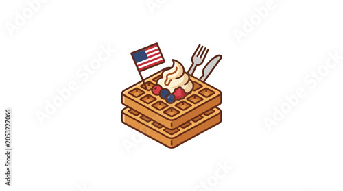 Фотография Illustration of Belgian Waffles with American Flag and Berries