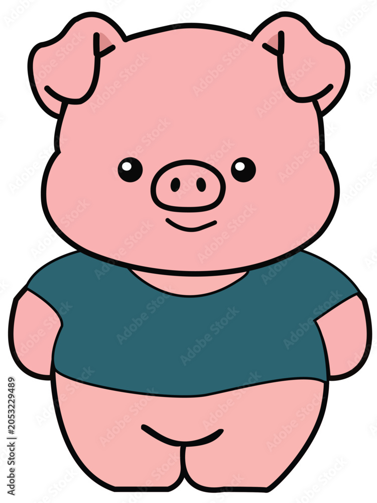 Fototapeta premium Cute Cartoon Pig Character in Blue Shirt Vector Illustration