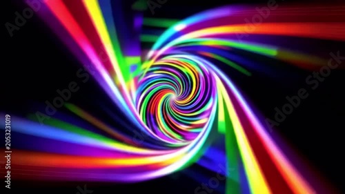 Spiral transition spinning neon rainbow light lines vortex tunnel on alpha channel reveal animation