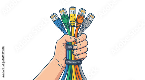 Fotografija Hand Holding Network Cables, Data Infrastructure Concept