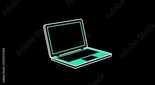 Minimalistic neon outline of a laptop on a black background