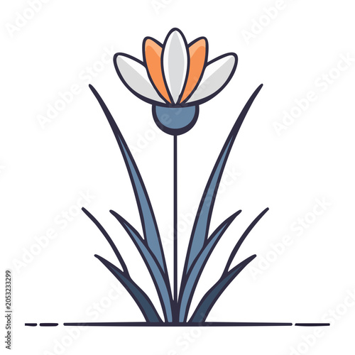 Stylized flower icon with orange and white petals