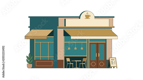 Cafe Storefront Exterior Design Illustration.
