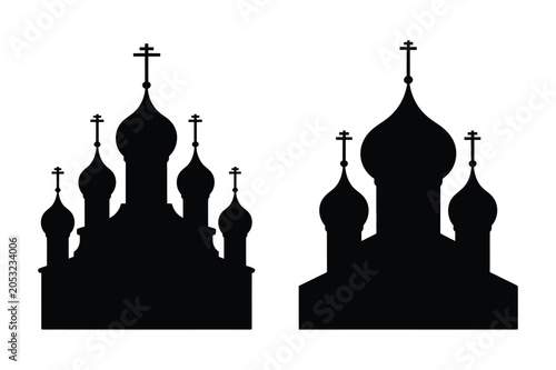 Tablou pe pânză Russian orthodox church cathedrals with onion domes silhouettes cathedral orthod