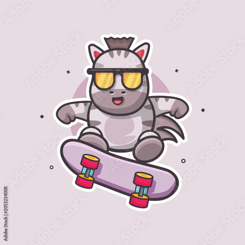 cool zebra animal character mascot playing skateboard isolated cartoon