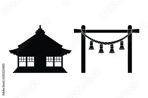 Obraz na płótnie Japanese shinto shrine building and torii gate traditional icons with japanese
