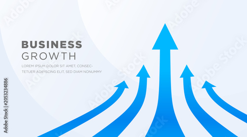 Business Growth Strategy Direction Vector Banner with upward arrows symbolizing success and expansion. Corporate development, leadership, marketing, and financial progress concept for presentations