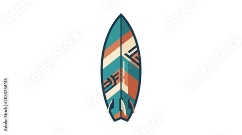 Photos Colorful surfboard with orange white blue.