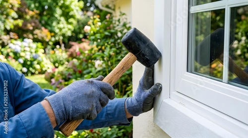 Professional Contractor Installing Trim Molding on Exterior Window Frame