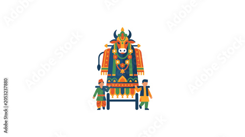 Quadro su tela Illustration of Traditional Indian Bullock Procession