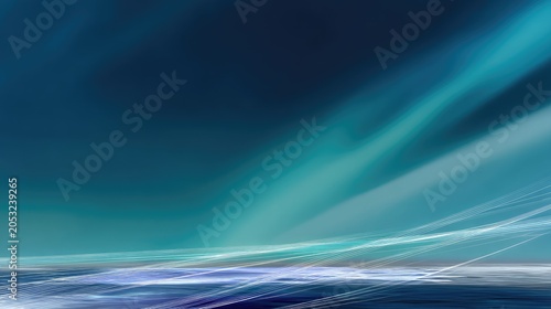 Abstract Blue and Green Wave Pattern with Soft Gradient and Light Trails in a Digital Artwork