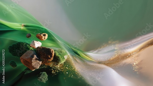 Abstract Composition of Natural Elements Blending with Fluid Textures and Colors in Harmony