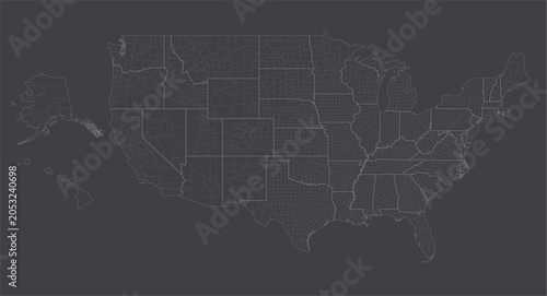 USA State & County Boundary Vector Illustration Map