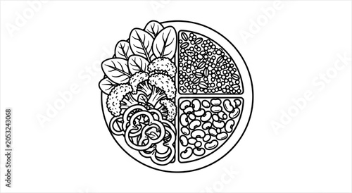 Healthy Food Bowl Illustration with Fresh Ingredients.
