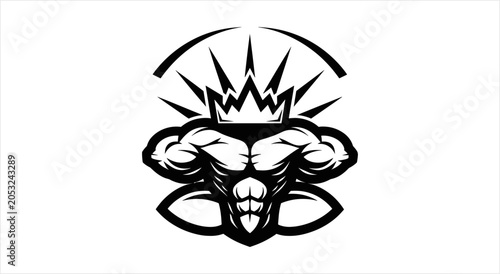 Mascot of a Muscular Bodybuilder King with Crown.