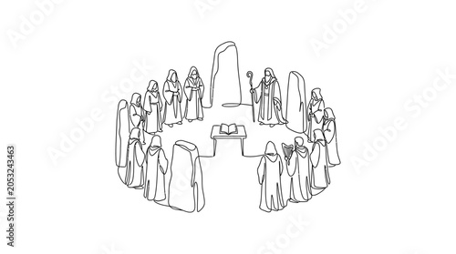 Cuadro en lienzo Druid Ritual Circle with Standing Stones and Ancient Book - Mystical Ceremony Il