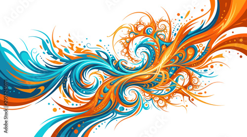 Foto Abstract Swirling Energy Flow - Blue and Orange Dynamic Patterns