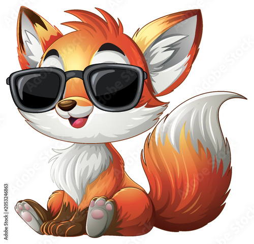 Cute Cartoon Baby Fox Wearing Sunglasses Vector Illustration