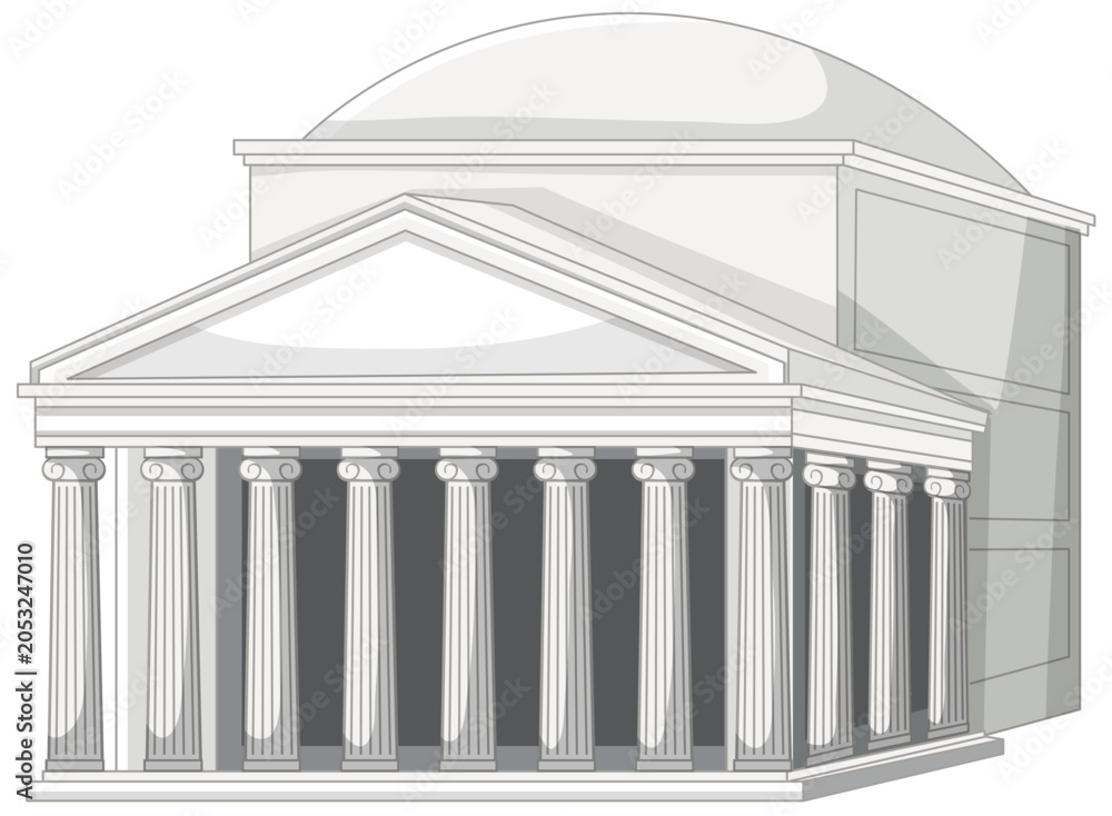 Naklejka premium Classical Greek Temple Vector Illustration with Columns and Dome