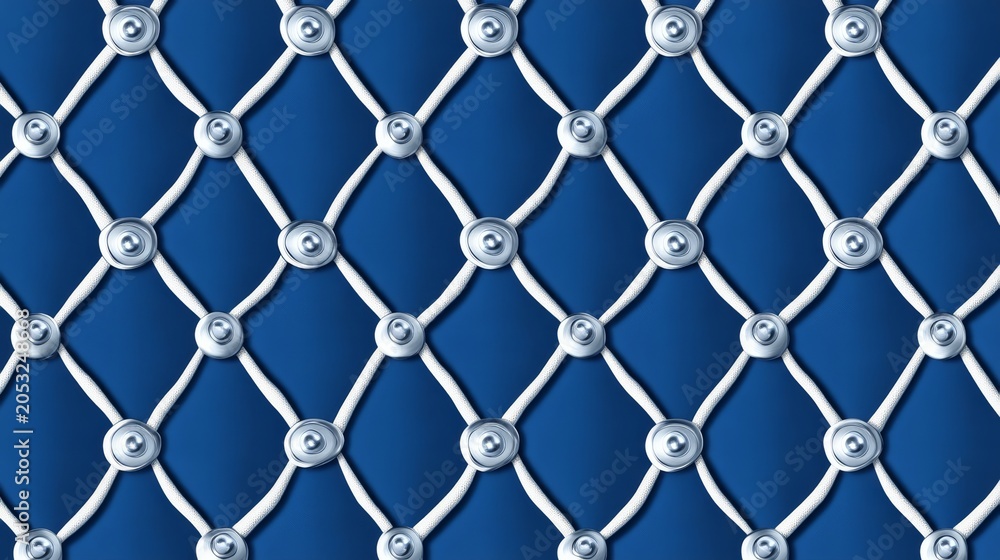 Naklejka premium Deep blue upholstery fabric featuring elegant diamond stitching pattern with silver button tufting details for luxury interior design.