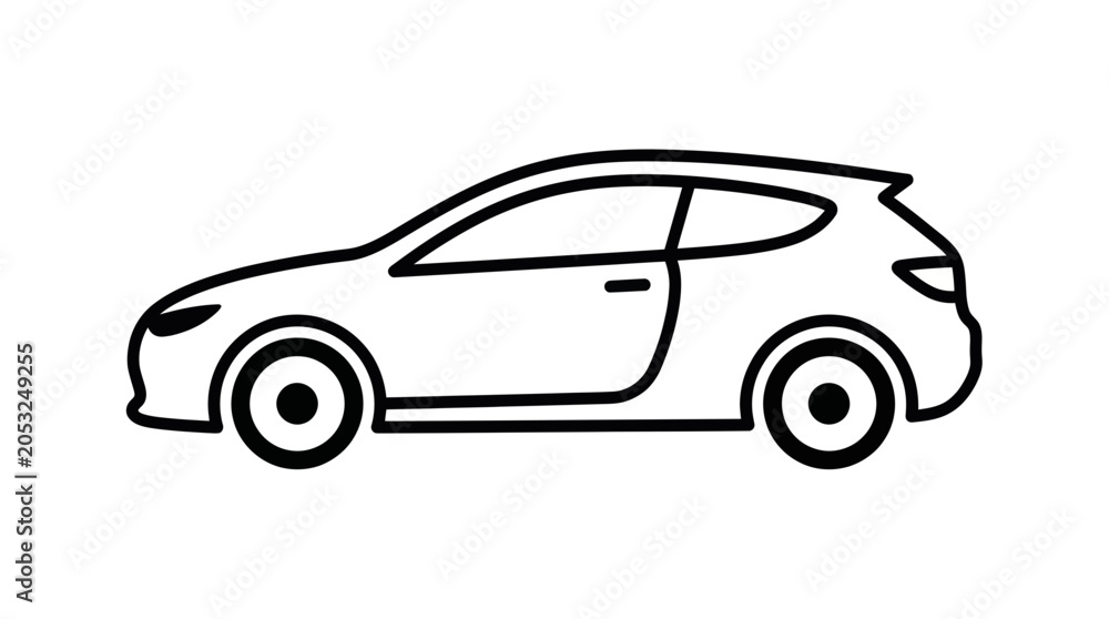 Fototapeta premium Modern Hatchback Car Icon - Simple Line Art Illustration