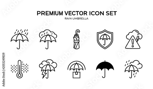 Bild auf Leinwand SEO Title: Modern Rain Umbrella Weather Icon Pack Vector Line Art Collection