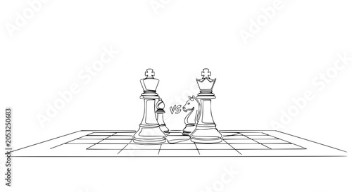 Bild auf Leinwand Chess Kings vs Knight Strategy Outline