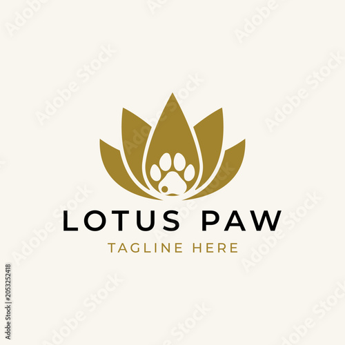 Paw Pet and Lotus flower logo design vector illustration
