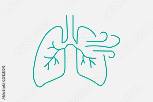 The image features a minimalist line icon in a solid teal color, set against a plain, light grey background.