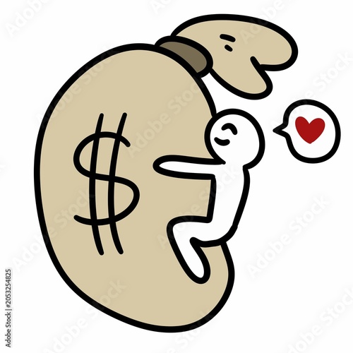 cartoon doodle money bag on white background