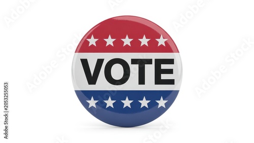 Patriotic vote button with stars in red white and blue isolated on white background