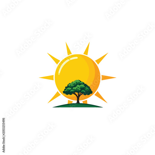 Stylized sun and tree icon representing nature and growth.