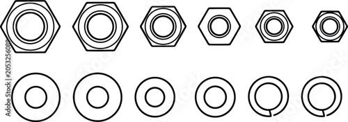 Photos Vector Set of Hex Nuts Washers and Lock Washers Isolated Industrial Fastener Har