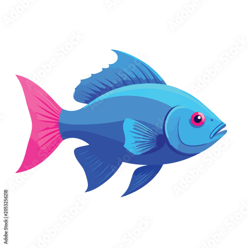Vibrant Blue Tropical Fish Illustration with Pink Tail.