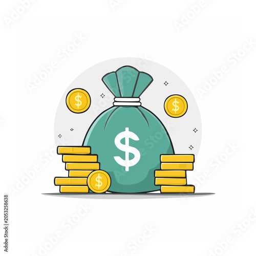 Money Bag with Gold Coins and Dollar Sign