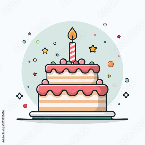 Two-Tiered Birthday Cake with Candle and Confetti