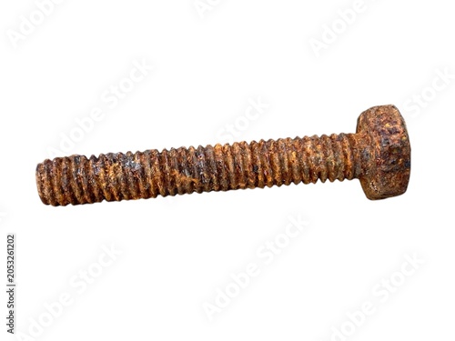 rusty bolt with nuts on white background